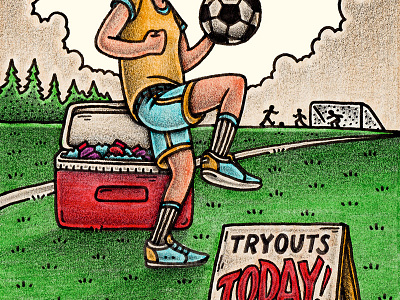 Soccer editorial illustration kids mixed media soccer