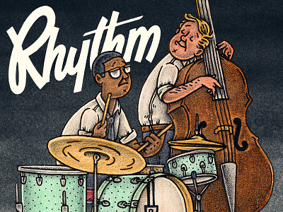 The Rythm Section bass drums editorial illustration instruments jazz mixed media music