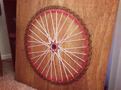 Bike Wheel bicycle bike nails plywood spokes string tire wheel