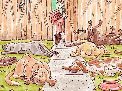 Dog Treats animals dog dogs editorial illustration mixed media pen and ink people watercolor