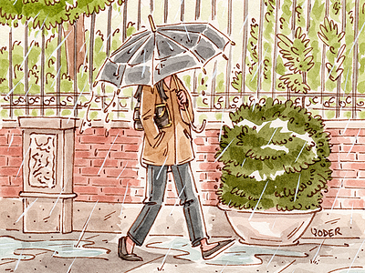 Rainy Weather editorial illustration people person rain umbrella watercolor weather woman