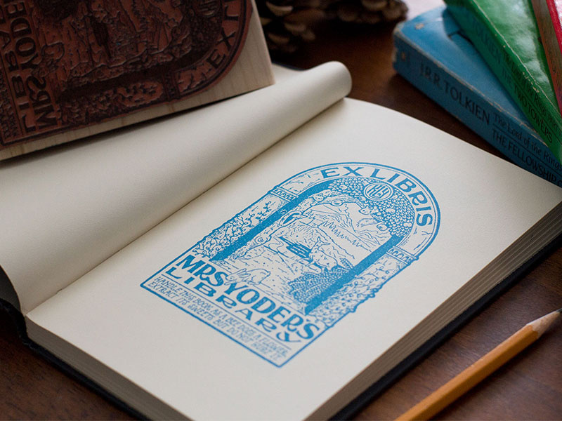 Ex Libris book literary traditional ex libris bookplate lettering hand lettering illustration