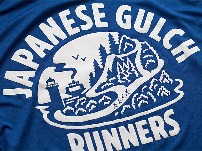 Japanese Gulch badge illustration landscape lighthouse lockup logo outdoors running sports t shirt tee