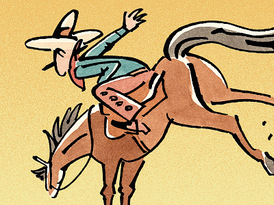Yeehaw bronco cowboy horse illustration pen and ink watercolor western
