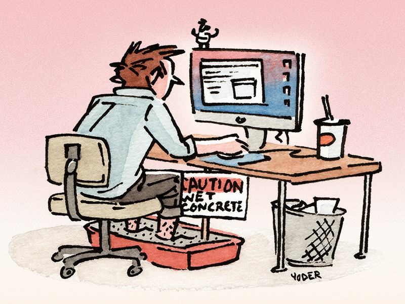 Stuck editorial working chair desk computer work office space workspace illustration