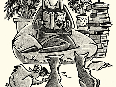 Books and Cats animals bean bag cat cats chair editorial illustration reading story woman