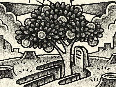 Trees city editorial figurative flash fruit grave headstone illust illustration leaves surreal tattoo tombstone tree yondr flash