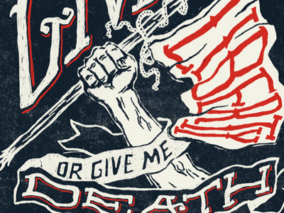 Give Me Liberty blue illustration pen and ink red screen print sharpie typography white