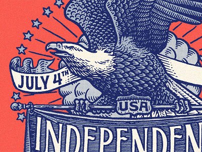 Independence banner bird eagle hand drawn hand lettering handmade illustration independence day july 4th lettering pen and ink scraperboard scratchboard