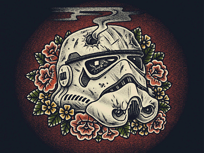 Storm Trooper Final digital flash flowers illustration pen and ink rose roses star wars stippling storm trooper tattoo traditional