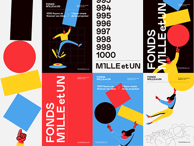 Fonds Mille et UN big type branding and identity branding concept geometry hands illustration illustration design logo mondrianism