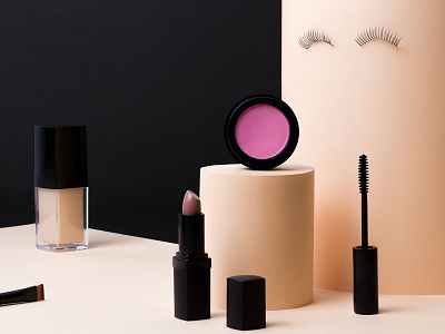 Makeup eyelashes fashion fondation lipstick makeup mascara paper craft photography products set design