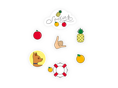 Stickers apple chiwawa colorful dog fruit hand icons illustration ok orange pineapple stickers