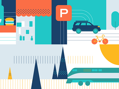 Gare Centrale Dribbble 4 bicycle bike car illustration metro parking pine train transportation