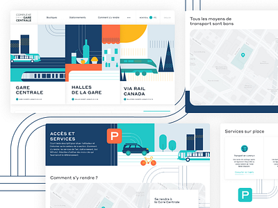 La Gare Centrale de Montréal bicycle bike car header illustration homepage homepage design illustration maps metro train transportation uidesign ux