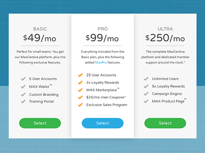 MaxCentive Pricing Cards