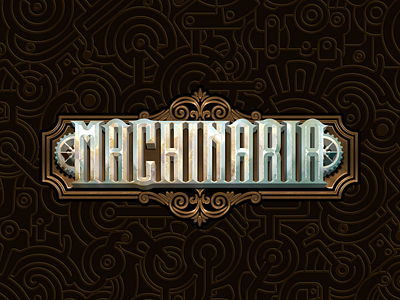 Mashinaria Logotype boardgame book branding game logo steampunk symbol title typography