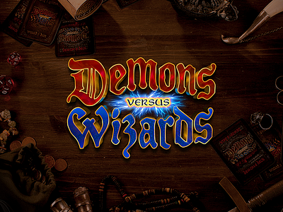 Demons Vs. Wizards card game logotype app design branding card demons design fantasy game logo logotype wizards