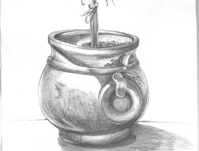 Ceramic pot and olive tree.