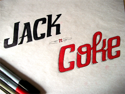 Jack-n-Coke alcohol black coca cola cocktail drink hand-drawn italic jack daniels jack n coke lettering red typography whiskey