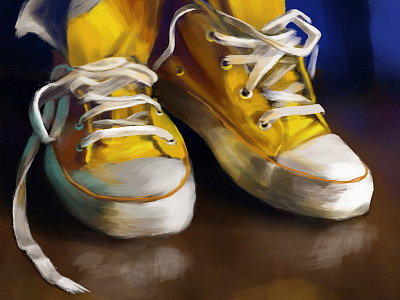 Digital painting with yellow Converse gumshoes. bright digital painting gumshoes still life