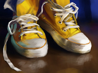 Digital painting with yellow Converse gumshoes.