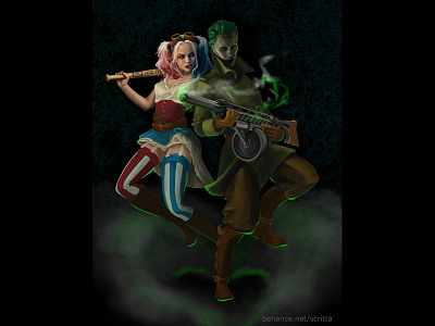 Steampunk villians Harley Quinn and Joker character fanart steampunk suicidesquad