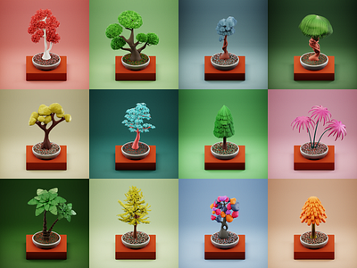 Love is like a tree (Treejer Protocol) 3d 3d art blender blue bonsai color cycles design fruit green illustration nft palm pine red tree treejer yellow