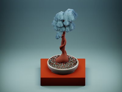 Blue Bonsai 3d 3d art blender blue bonsai calm cycles design illustration love nature peace planet sad seed tree