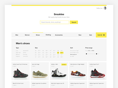 Product Sorting ecommerce shoes shop sneakers webshop website