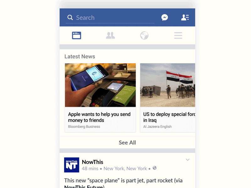 Facebook News cards app card cards design facebook fb gif mobile motion news ui ux