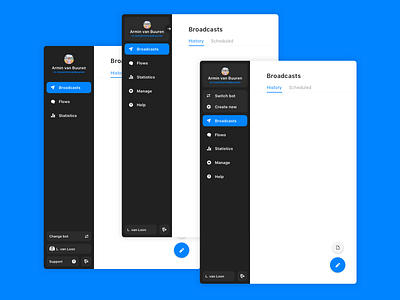 Dashboard navigation versions by Luc van Loon on Dribbble