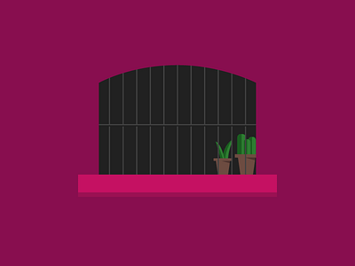 Window bar cactus illustration plant pot wall window