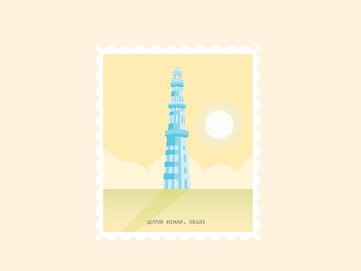 Qutub Minar architecture building delhi history illustration minaret monument postcard qutub minar vector