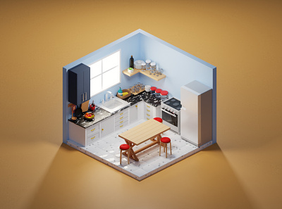 Kitchen 3d 3d art blender cartoon design illustration isometric kitchen lights