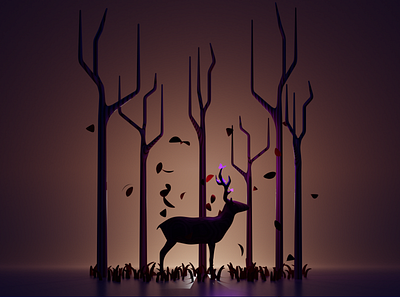 The peaceful deer 3d 3d art animal blender cartoon deer design illustration life lighting natural night peaceful tree wild