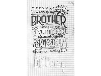 brudder, process card hand drawn lettering