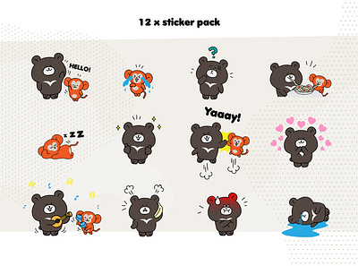 sticker pack / emoji animal logo bear cute art emoji set monkey sticker art vector art