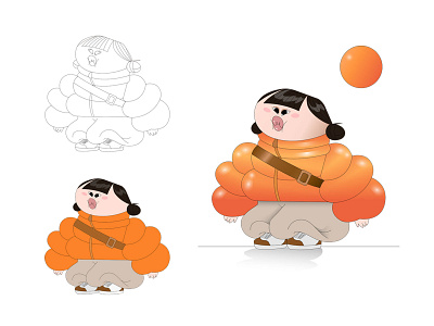 Orange vibe character design digital drawing girl mascot orange vector