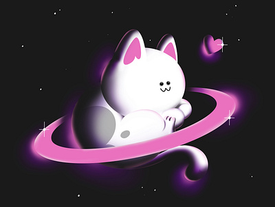 Space kotik cat caturn digital drawing glowing illustration photoshop saturn space
