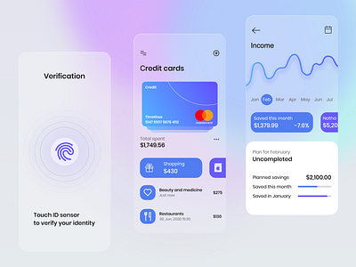 Banking app ui | Glassmorphism app banking bankingapp creditcard daily ui dailyuichallenge design frosted glass glass effect glassmorphism minimal ui