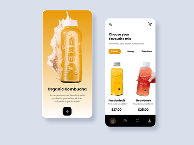 Kombucha App Concept app app design beverage clean concept daily ui dailyuichallenge design drink minimalist restaurant ui ui ux ui design uidesign