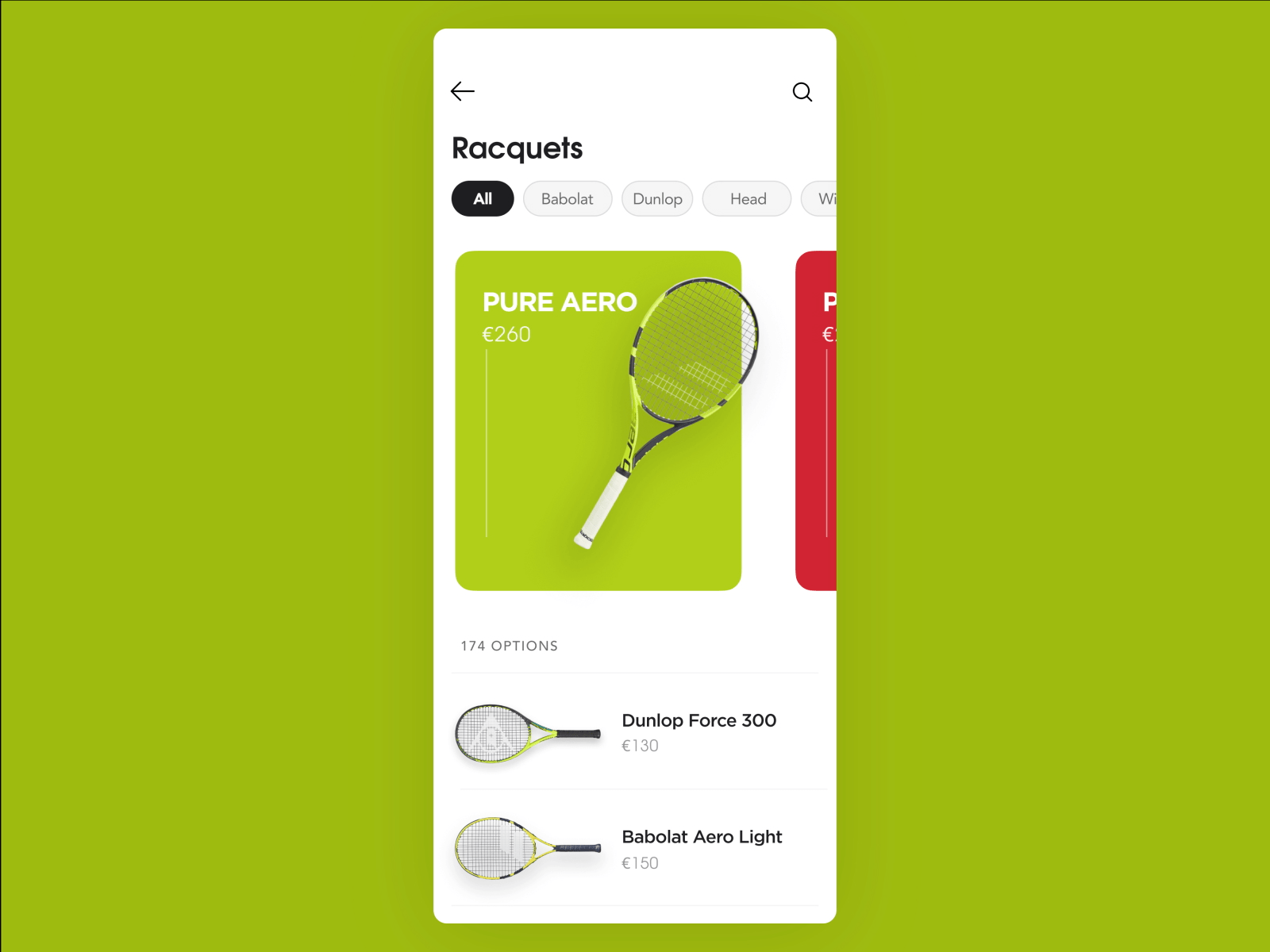 Tennis shop | Parallax Swipe animated gif animation app clean colors concept daily ui dailyuichallenge design ecommerce head minimalist motion parallax rackets racquets tennis typography ui wilson