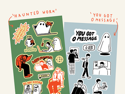 ‘Haunted Work’ & ‘0 Message’ PVC Sticker branding design flat illustration minimal