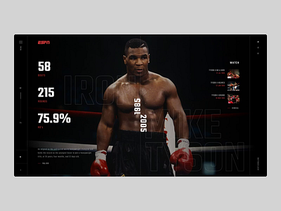Iron Mike background video boxing darkui design hero design homepage landing page sport statistics stats tyson ui ux video web website