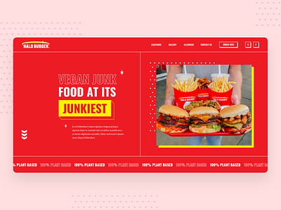 Vegan Junk Food burger food hero design lines outlined text restaurant take away ui ux vegan vegan food web web design website www