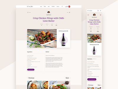 Recipe Page basket desktop drink food mobile overlapping recipe shopping list ui ux web wine