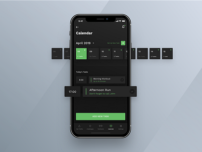 Workout App #4 calendar dark theme design ios mobile reminder task ui ux workout app