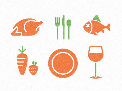 Eat Healthy carrot chicken custom dinner eat fish fork healthy icons illustration knife plate spoon strawberry utensils wine