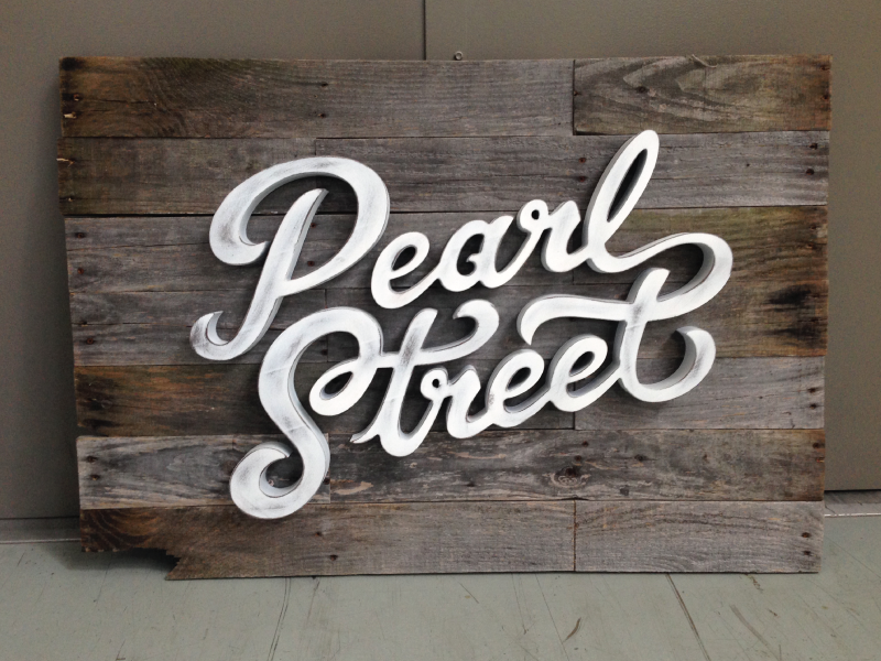 Pearl Street Sign wood typography type custom hand lettering street pearl signage sign script